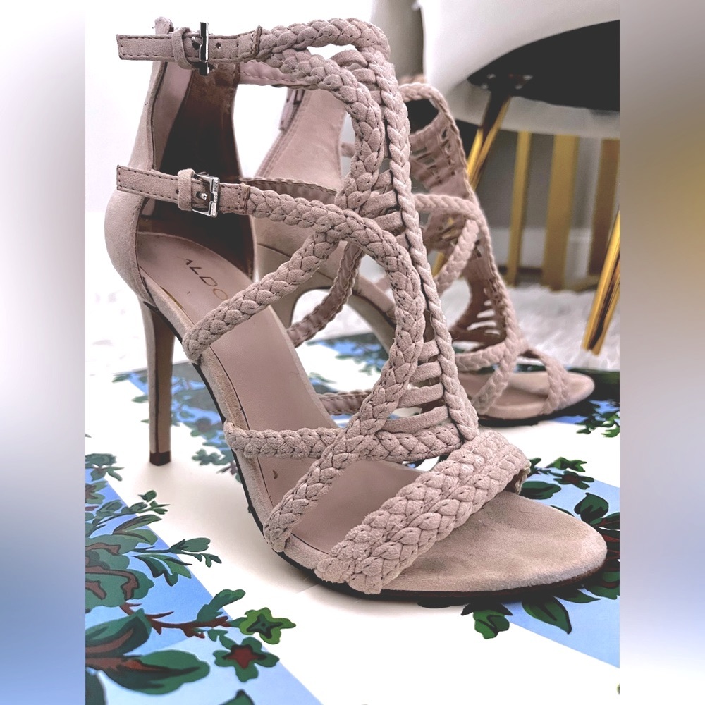 ALDO suede blush stiletto sandals gladiator style